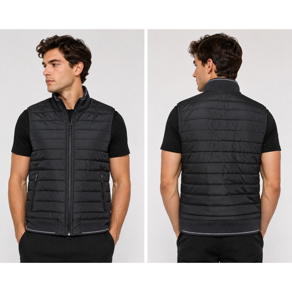 Perry Ellis Mens Black Quilted Puffer Vest Full Zip Mock Neck Size Medium